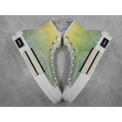 GT B23 Hi Top Sneaker Yellow and Green Canvas with DIOR AND SHAWN Motif